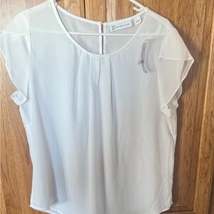 NY & Co White Chiffon Blouse Short Sleeve Large | NWT